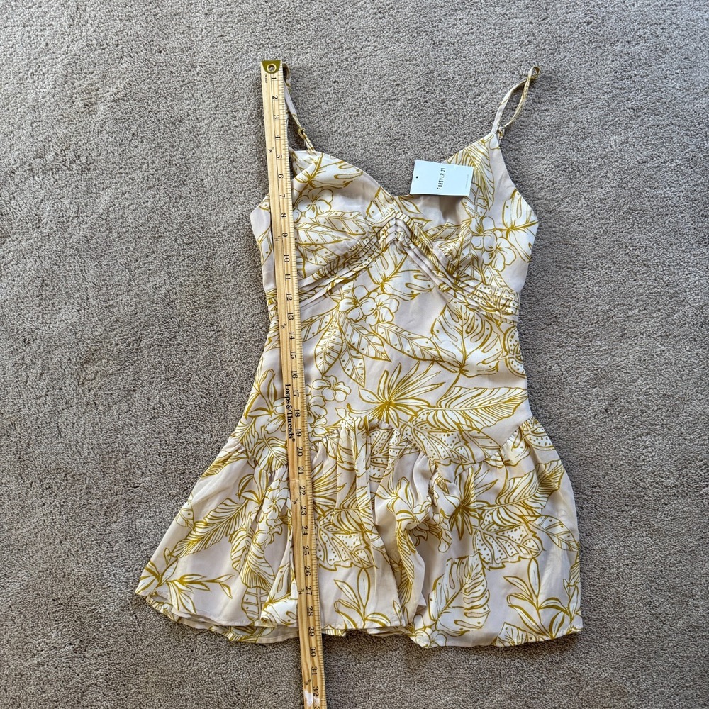 Forever 21 Tropical Leaf Cami Top Dress Small Taupe Fit & Flare Y2K Summer NWT - Picture 7 of 11